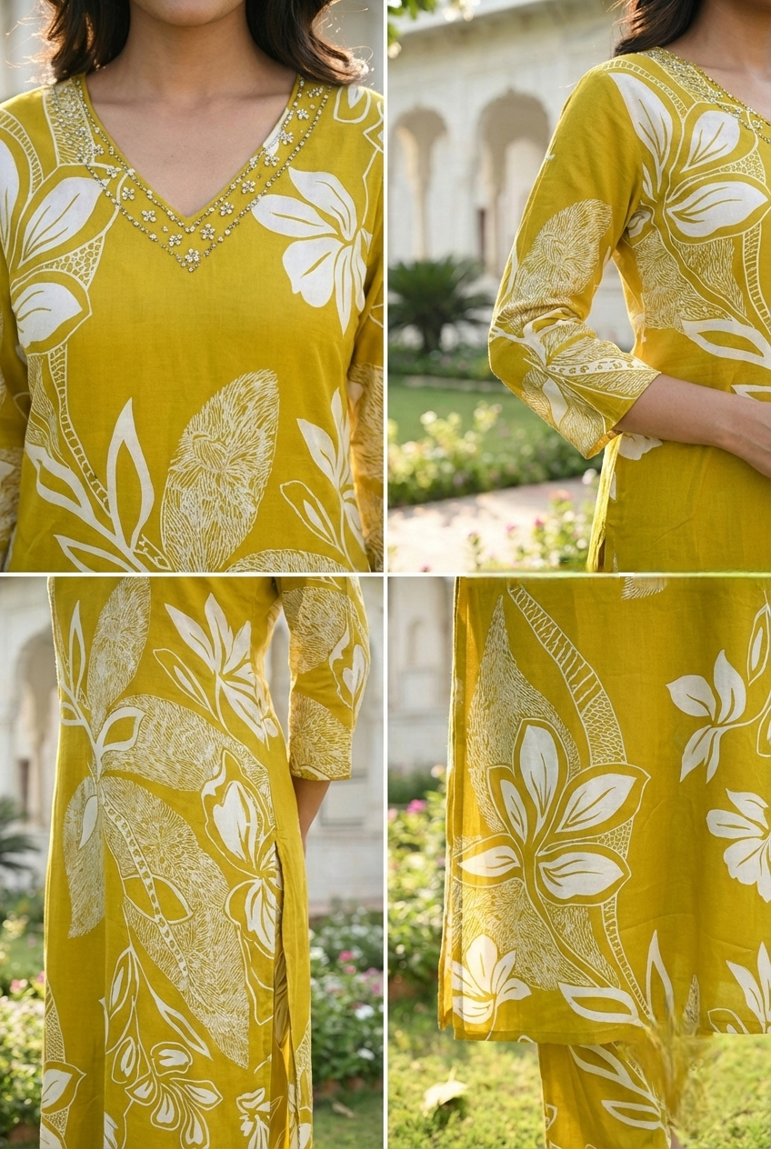 Neerus Green Rayon Printed Kurta Set - detail view 2