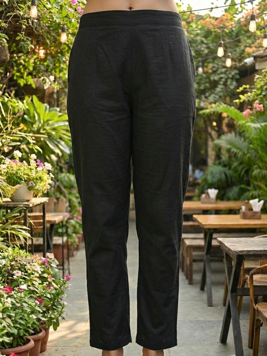 Neerus Black cotton hand embroidered suit set - detail view 3