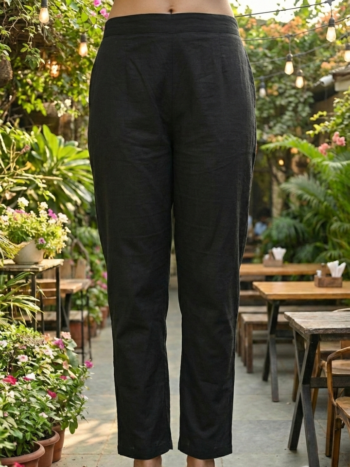 Neerus Black cotton hand embroidered suit set - detail view 3