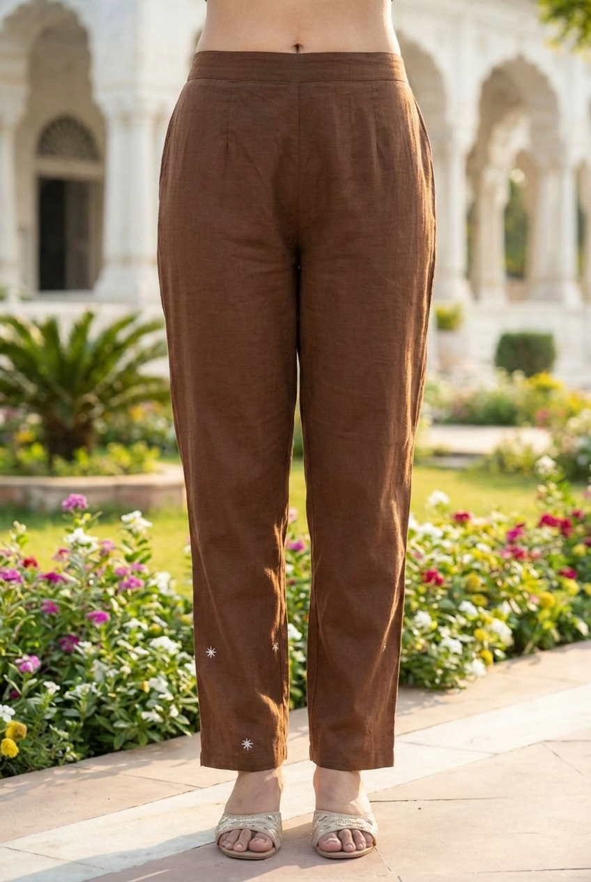 Neerus Brown cotton hand embroidered suit set - detail view 4