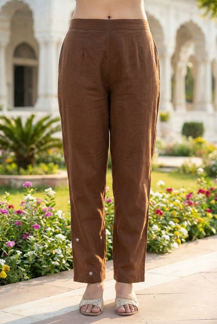 Neerus Brown cotton hand embroidered suit set - detail view 4