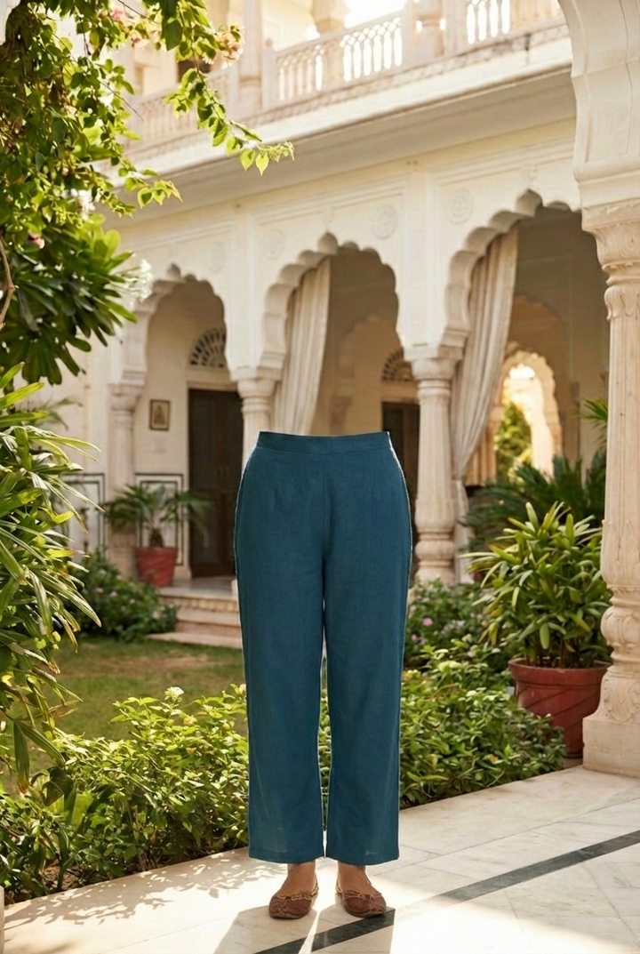 Neerus Green silk printed suit set - detail view 3