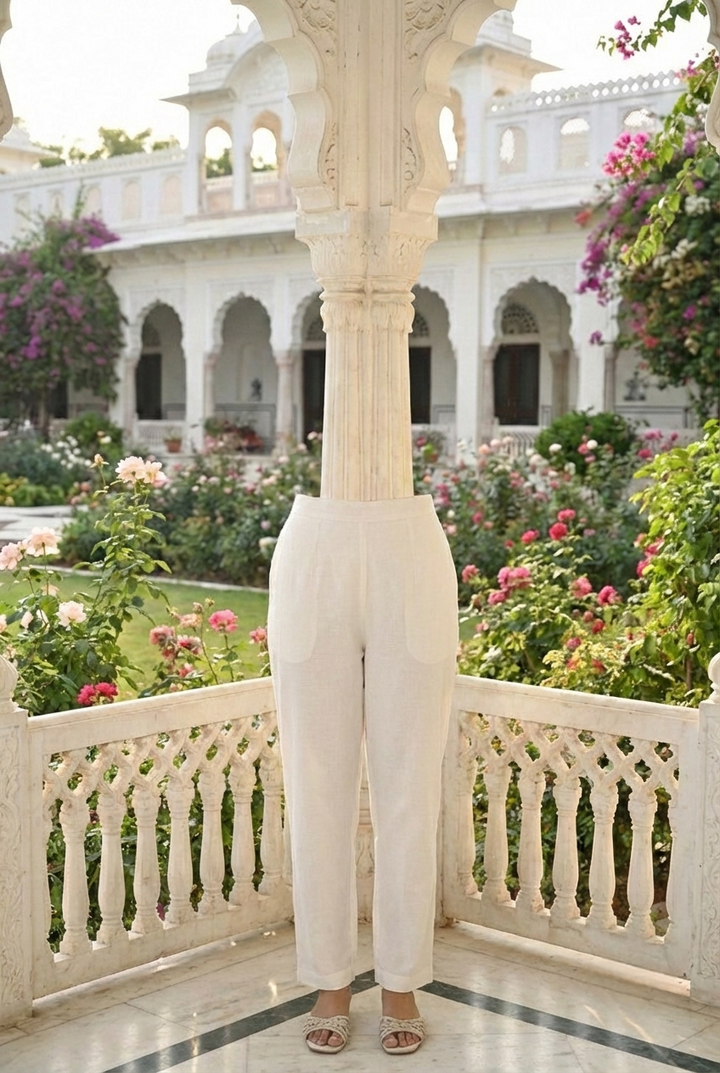 Neerus White cotton hand embroidered suit set - detail view 3