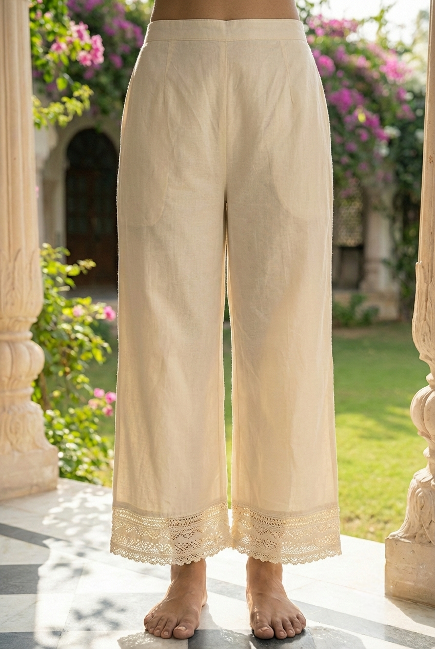 Neerus White cotton printed suit set - detail view 2