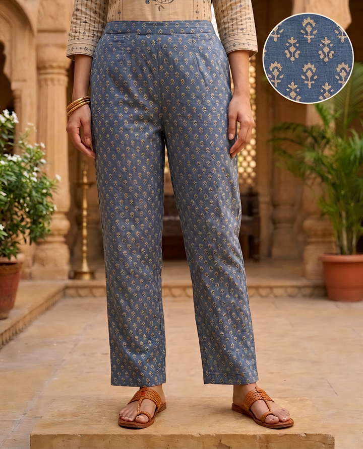 Neerus Blue cotton printed suit set - detail view 3
