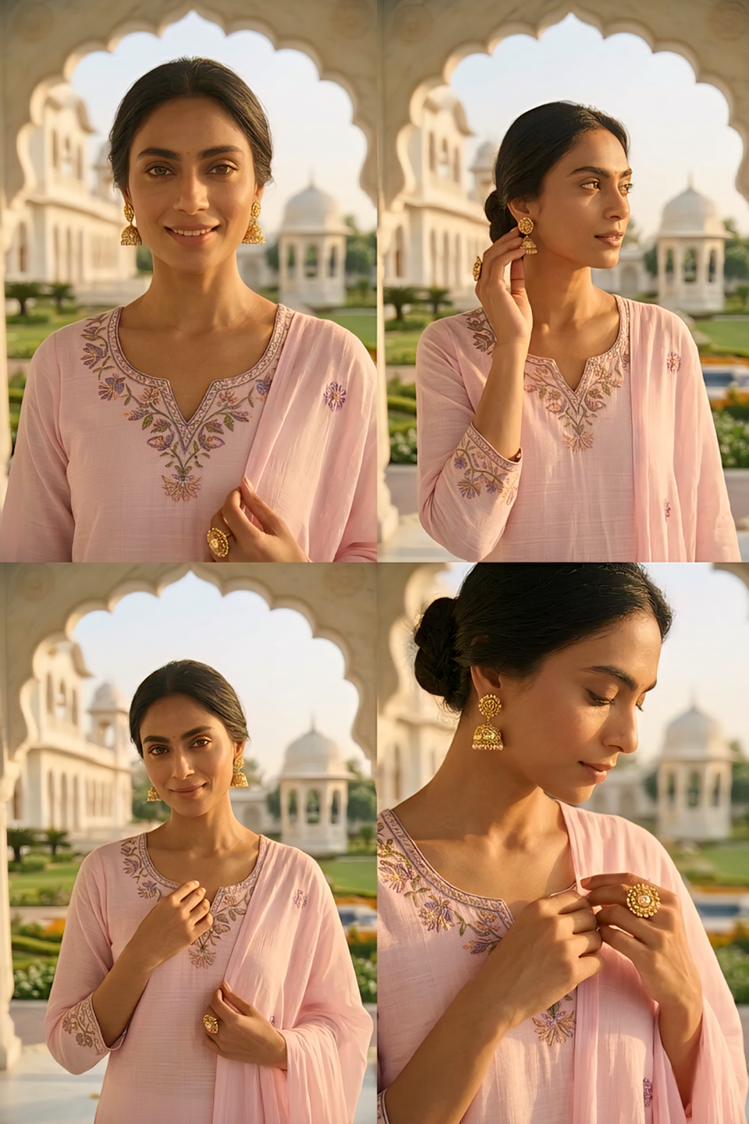 Neerus Pink cotton thread embroidered suit set - detail view 2