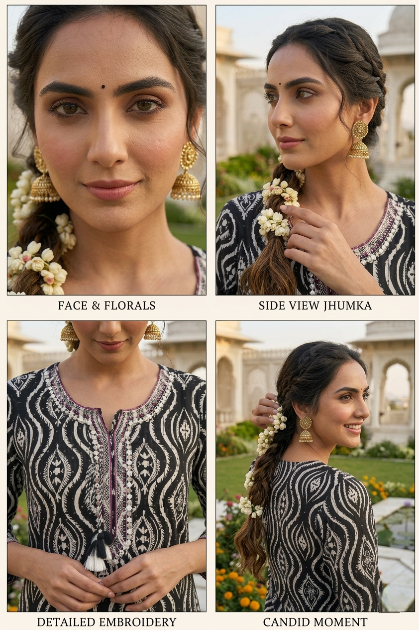 Neerus Black rayon thread embroidered kurti - detail view 2
