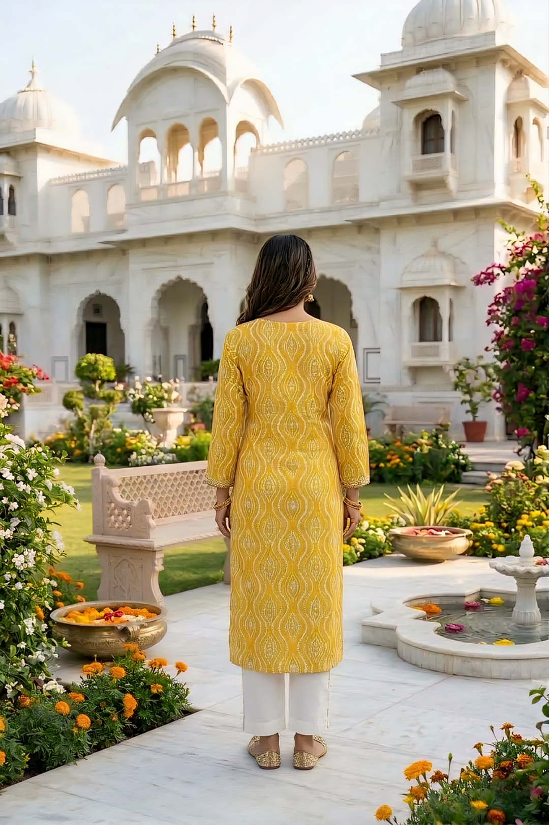 Neerus Yellow Rayon Thread Embroidered Kurti - side view