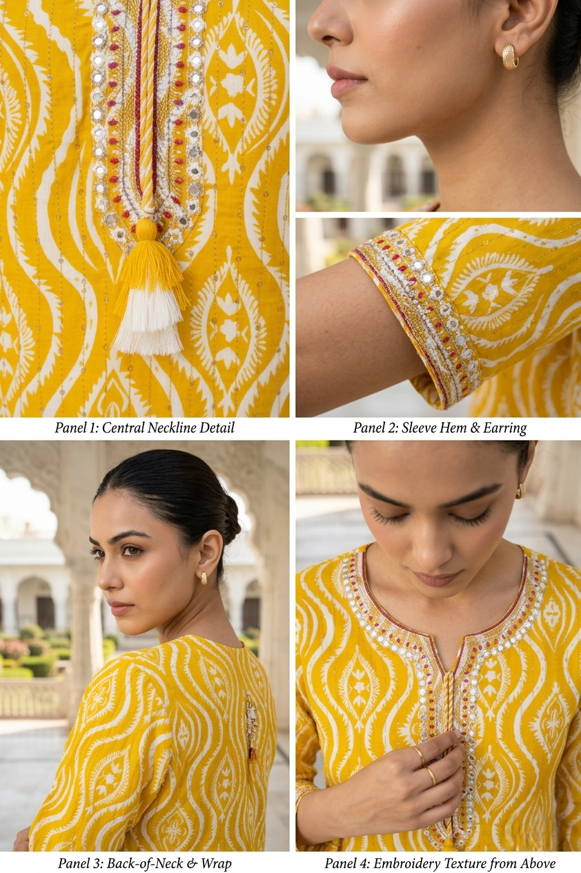 Neerus Yellow Rayon Thread Embroidered Kurti - detail view 2