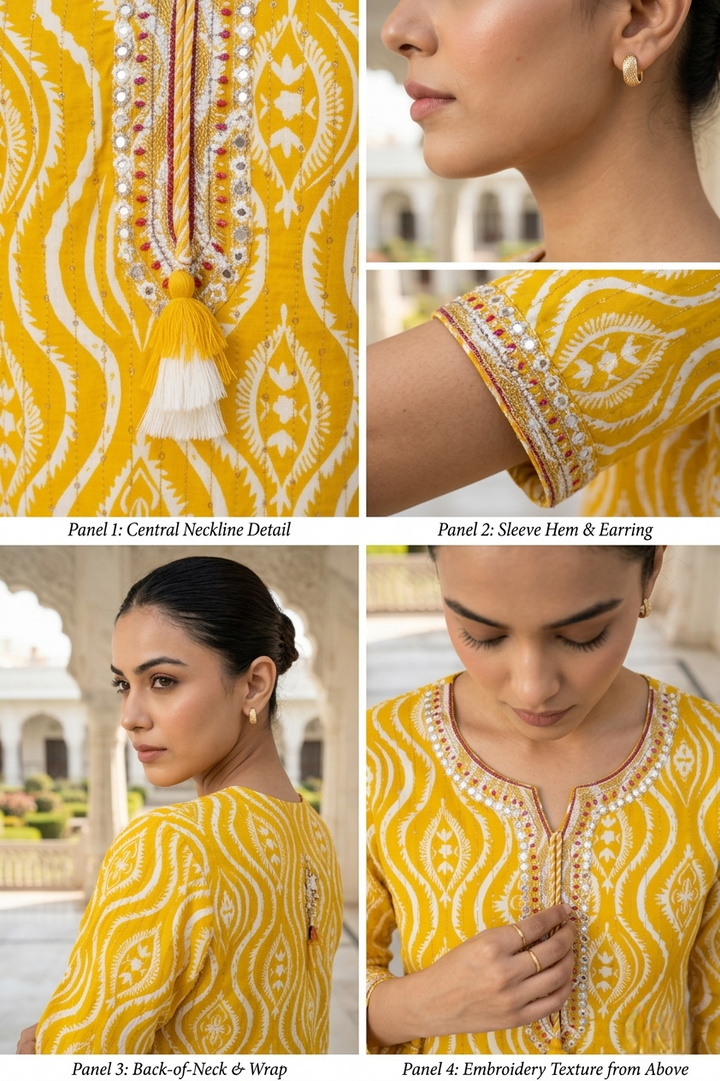 Neerus Yellow Rayon Thread Embroidered Kurti - detail view 2
