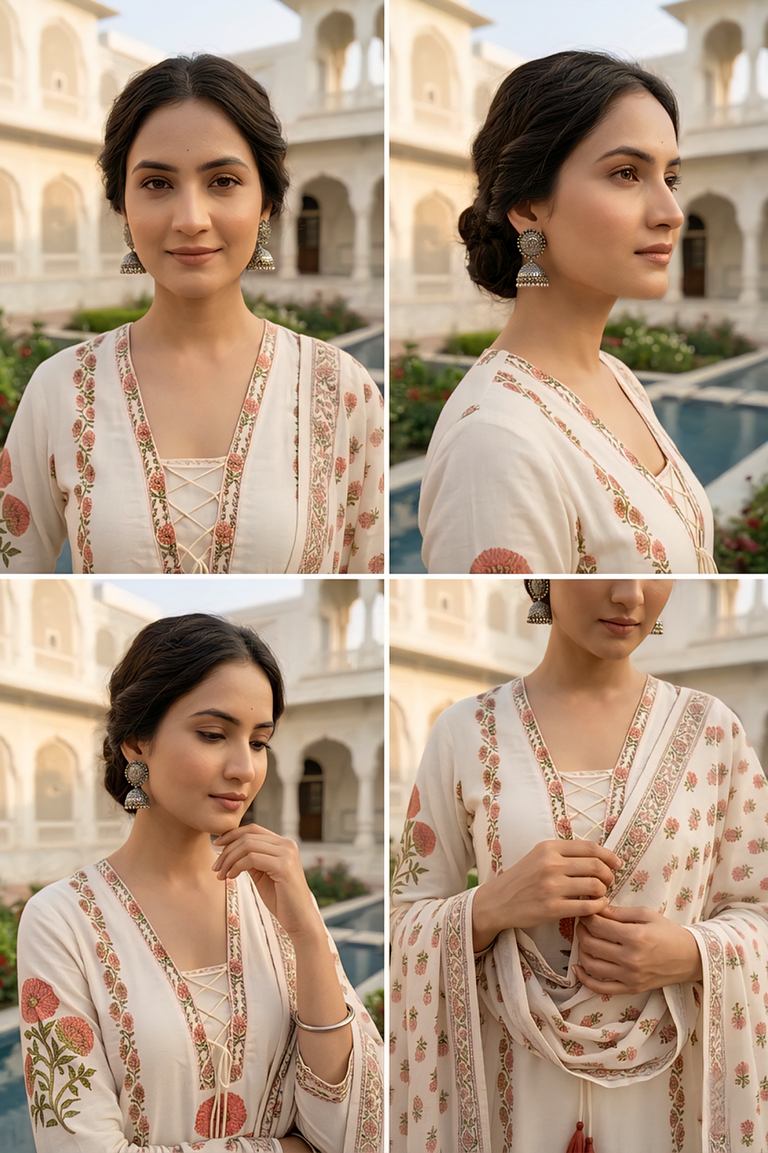 Neerus White cotton digital printed suit set - detail view 2
