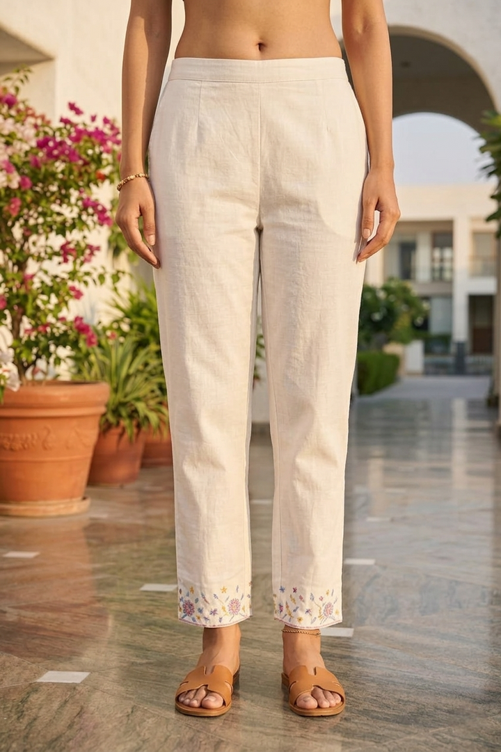 Neerus White cotton thread embroidered suit set - detail view 2