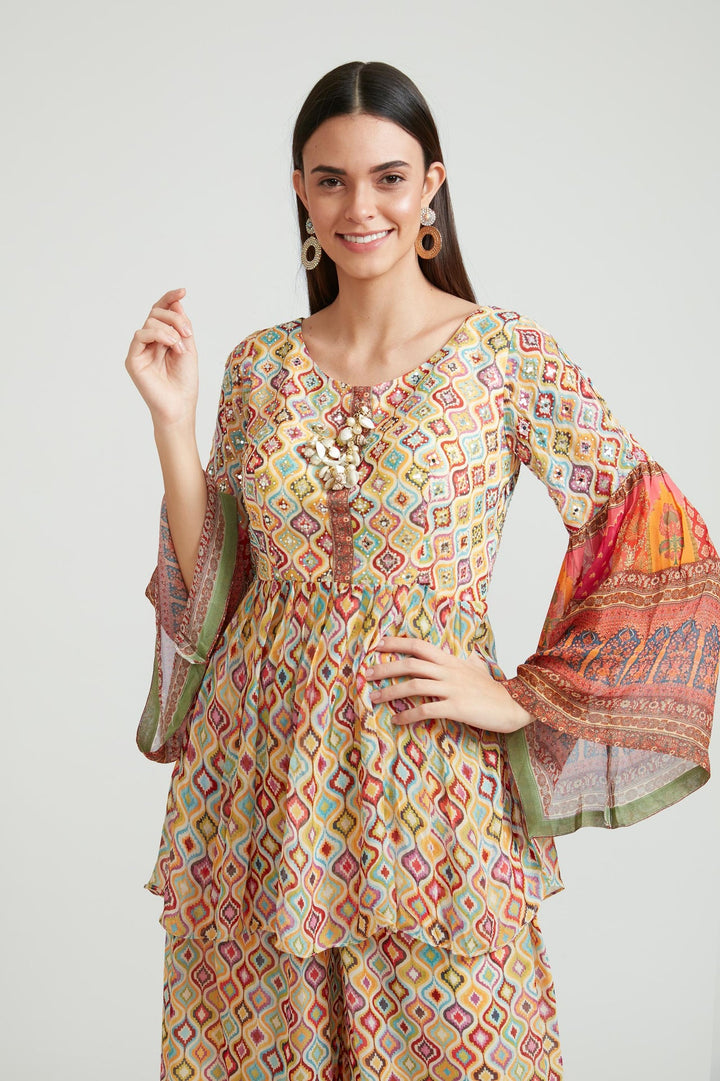 Neerus Beige georgette embroidered anarkali suit set - side view