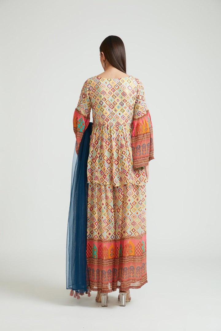 Neerus Beige georgette embroidered anarkali suit set - detail view 1