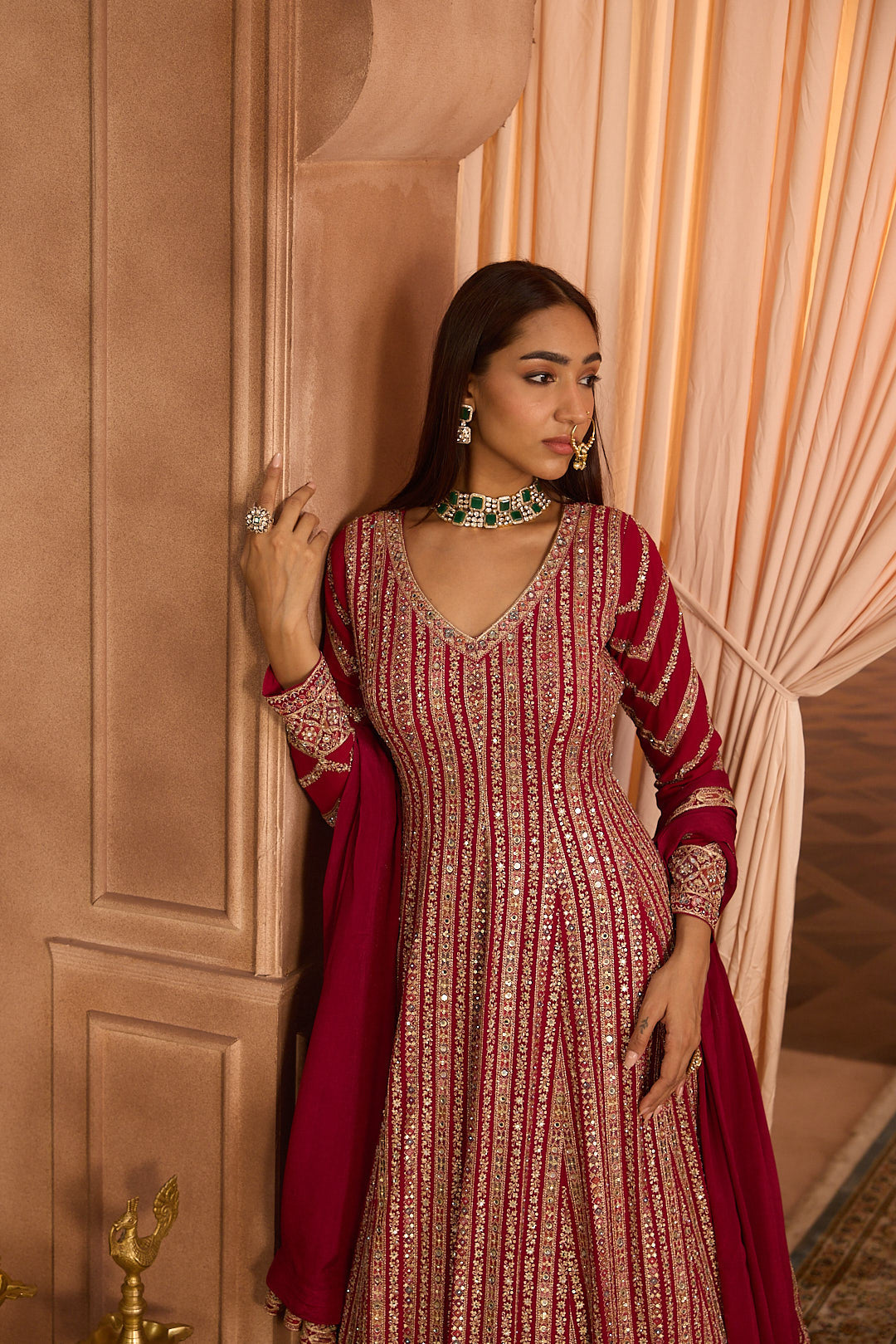 Neerus Pink georgette embroidered Anarkali suit set - side view