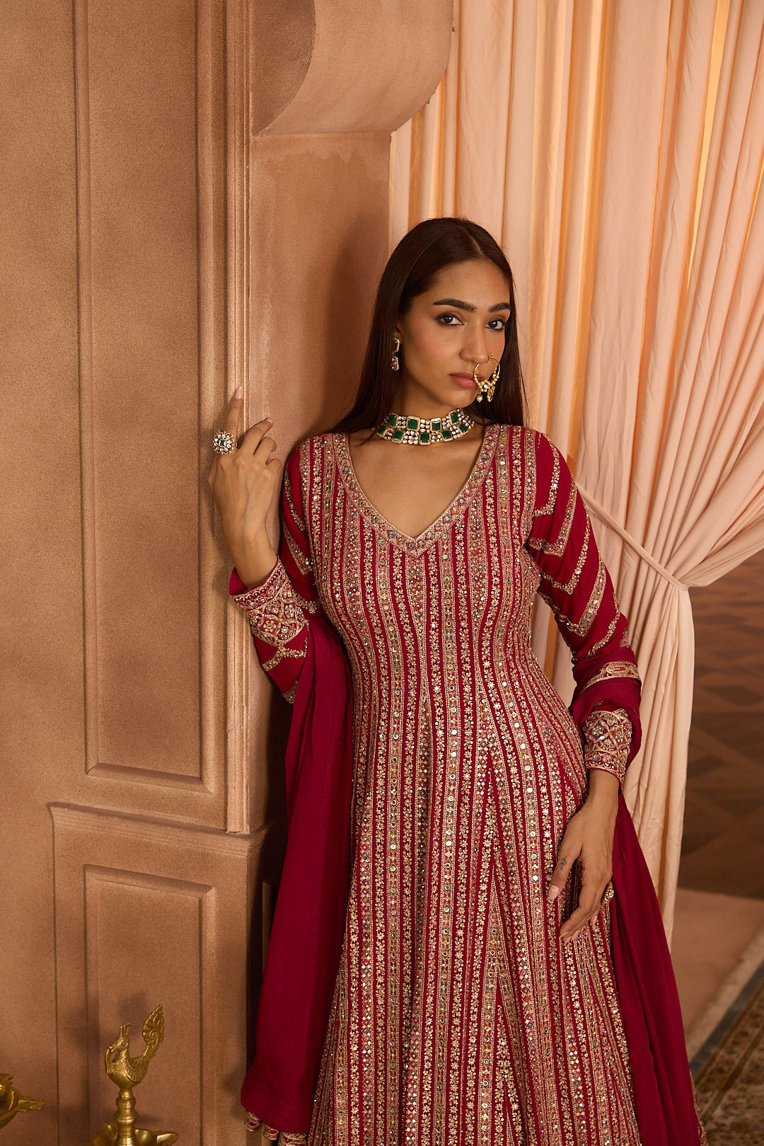 Neerus Pink georgette embroidered Anarkali suit set - detail view 2