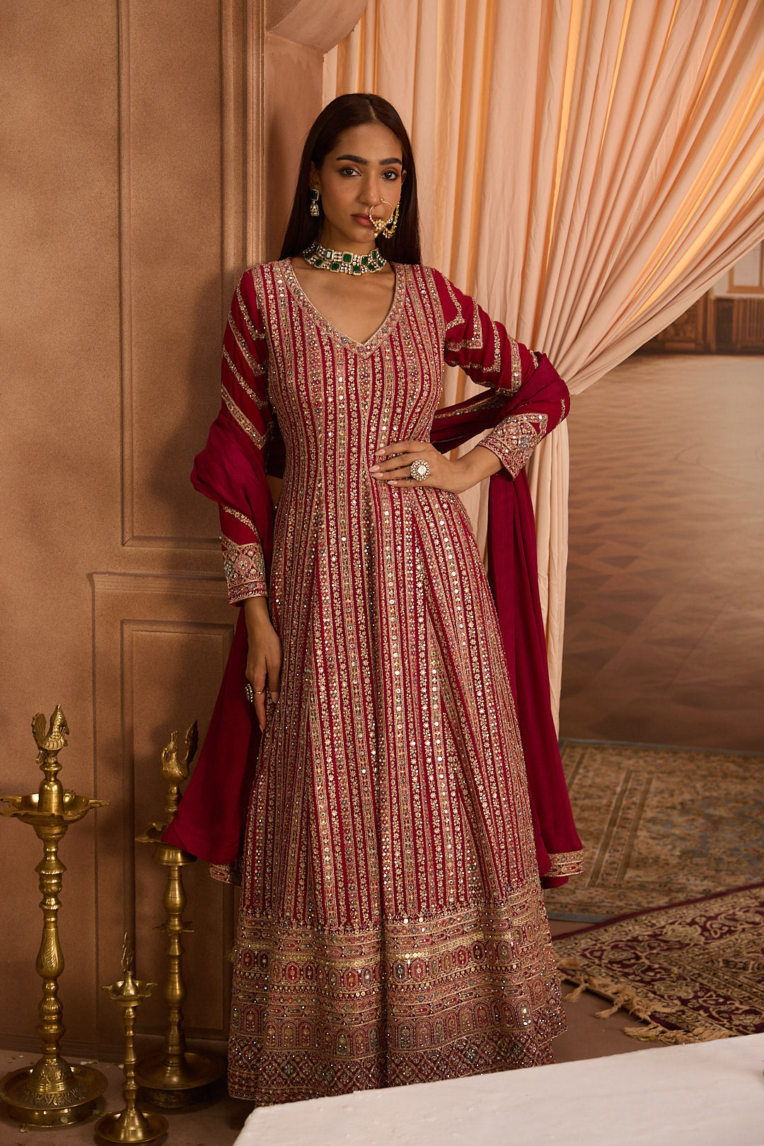 Neerus Pink georgette embroidered Anarkali suit set - detail view 3