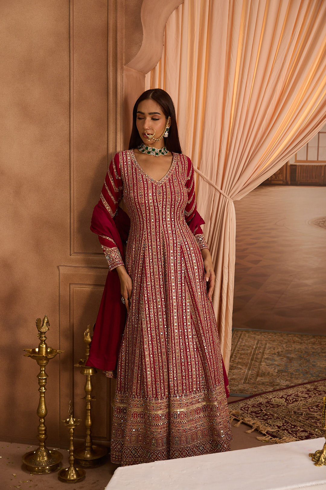 Neerus Pink georgette embroidered Anarkali suit set - back view