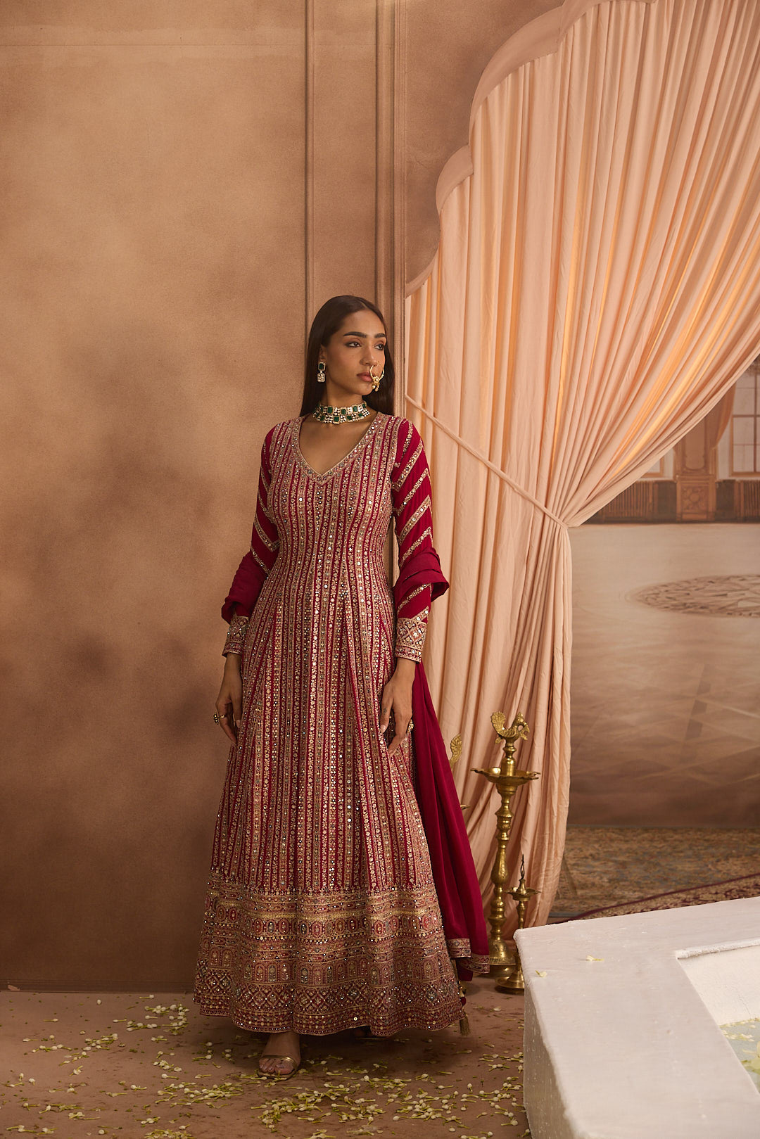 Neerus Pink georgette embroidered Anarkali suit set - detail view 4