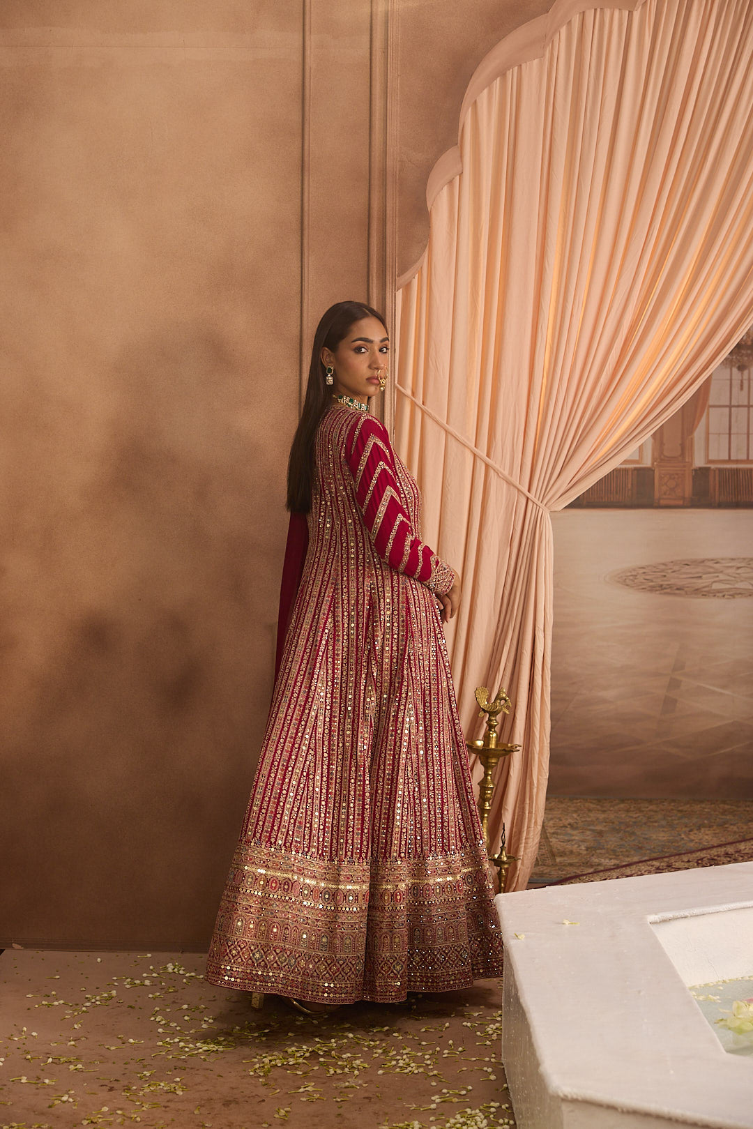 Neerus Pink georgette embroidered Anarkali suit set - detail view 1