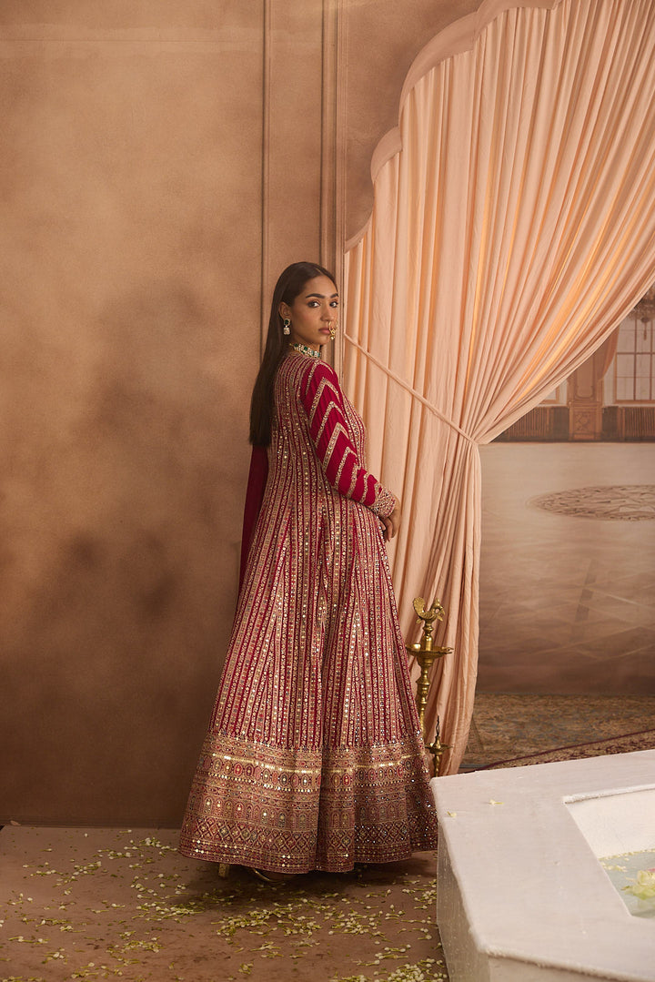 Neerus Pink georgette embroidered Anarkali suit set - detail view 1