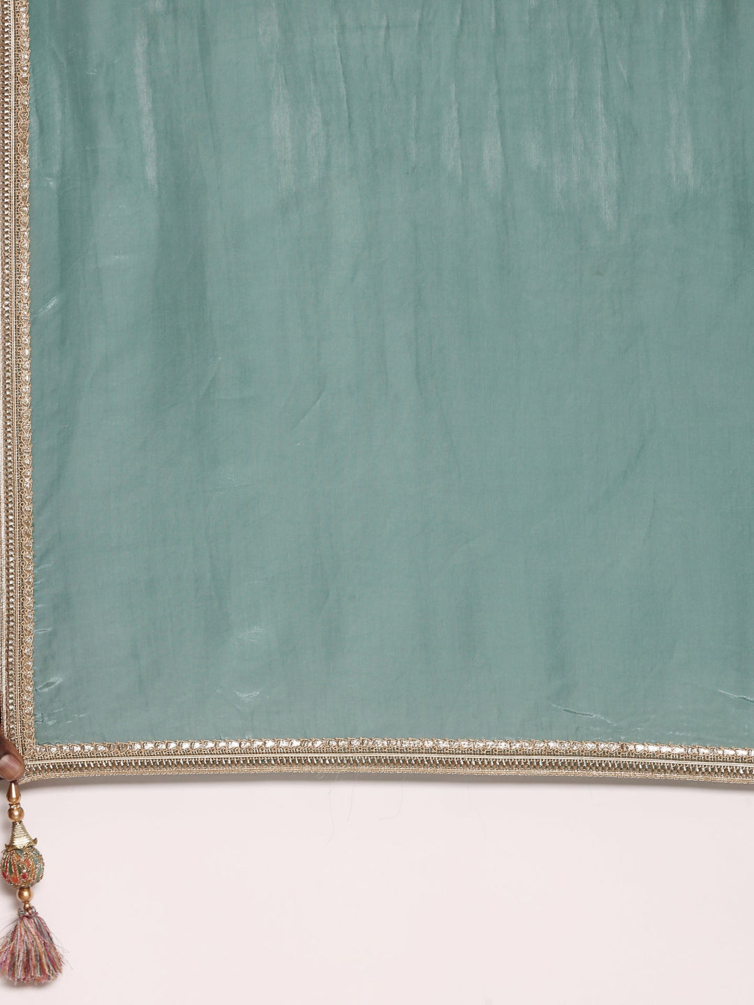 Neerus Green silk embroidered Anarkali suit set - detail view 5