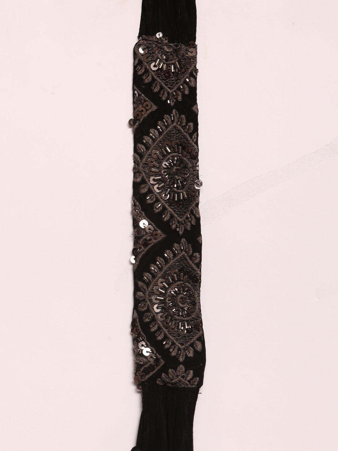 Neerus Black crepe embellished suit set with dhoti and dupatta - detail view 6