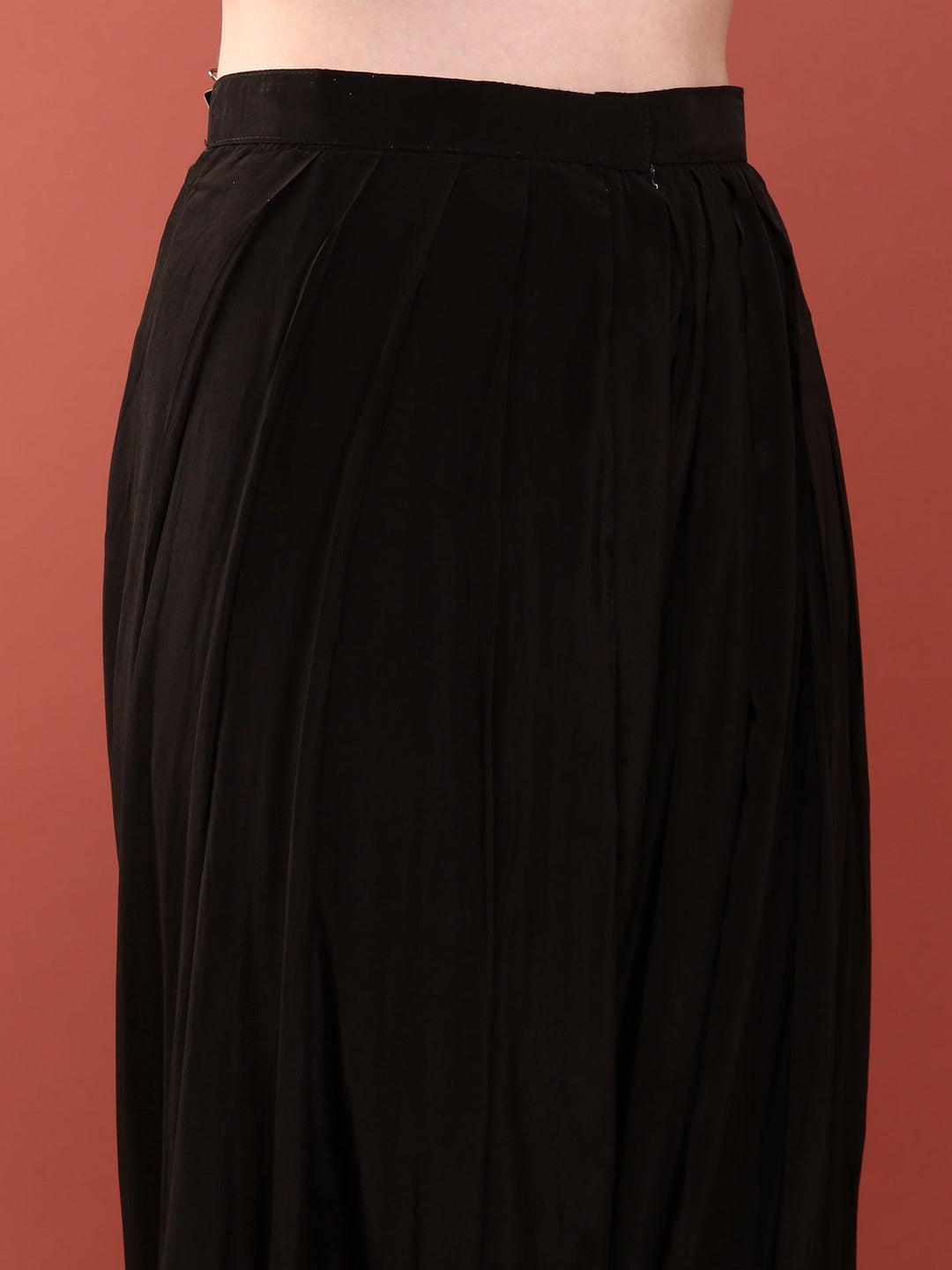 Neerus Black crepe embellished suit set with dhoti and dupatta - detail view 4