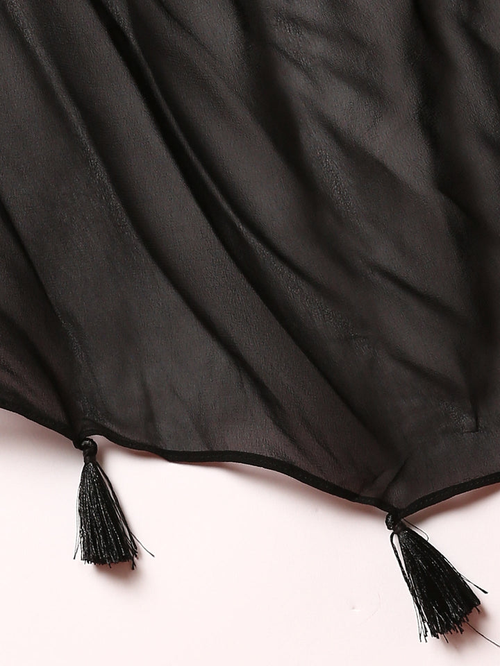 Black heavy hand embroidered peplum top with palazoo set