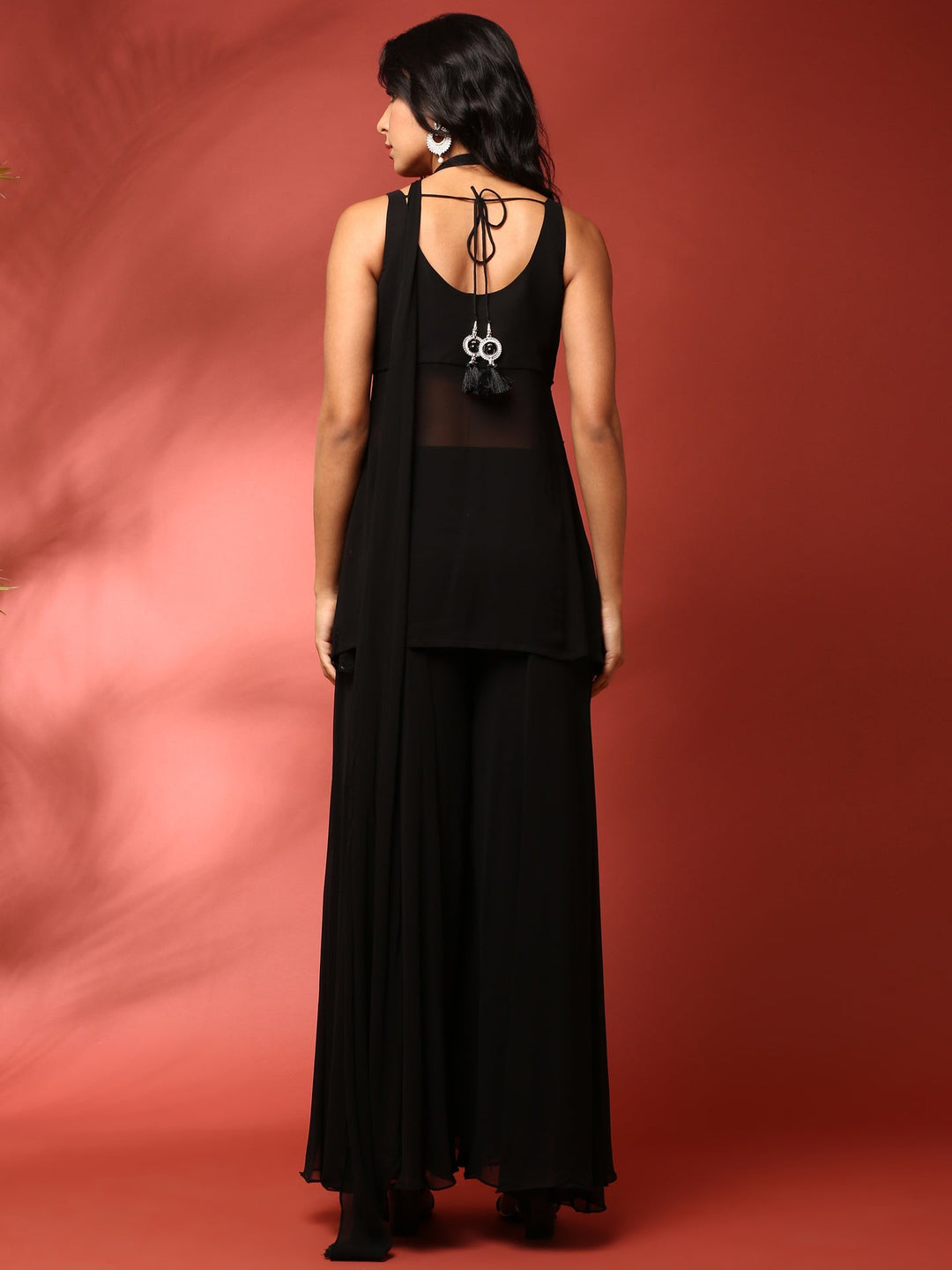 Neerus Black georgette hand embroidered suit set - side view