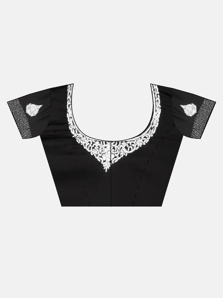 Neerus Black printed saree with blouse piece - detail view 2