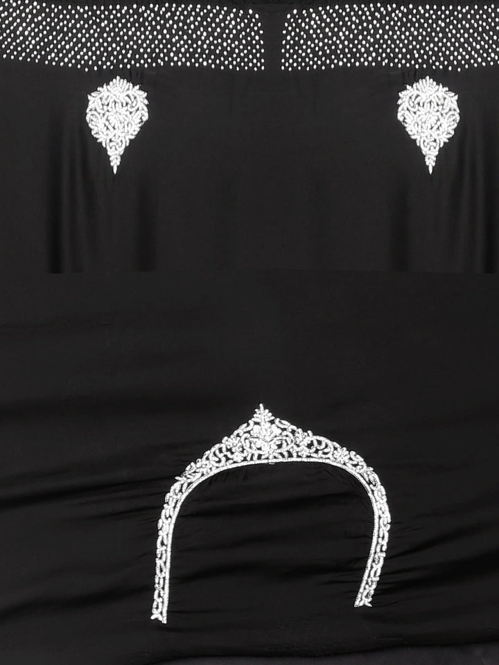 Neerus Black printed saree with blouse piece - detail view 3