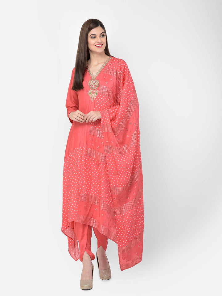 Neerus Red silk suit set - front view