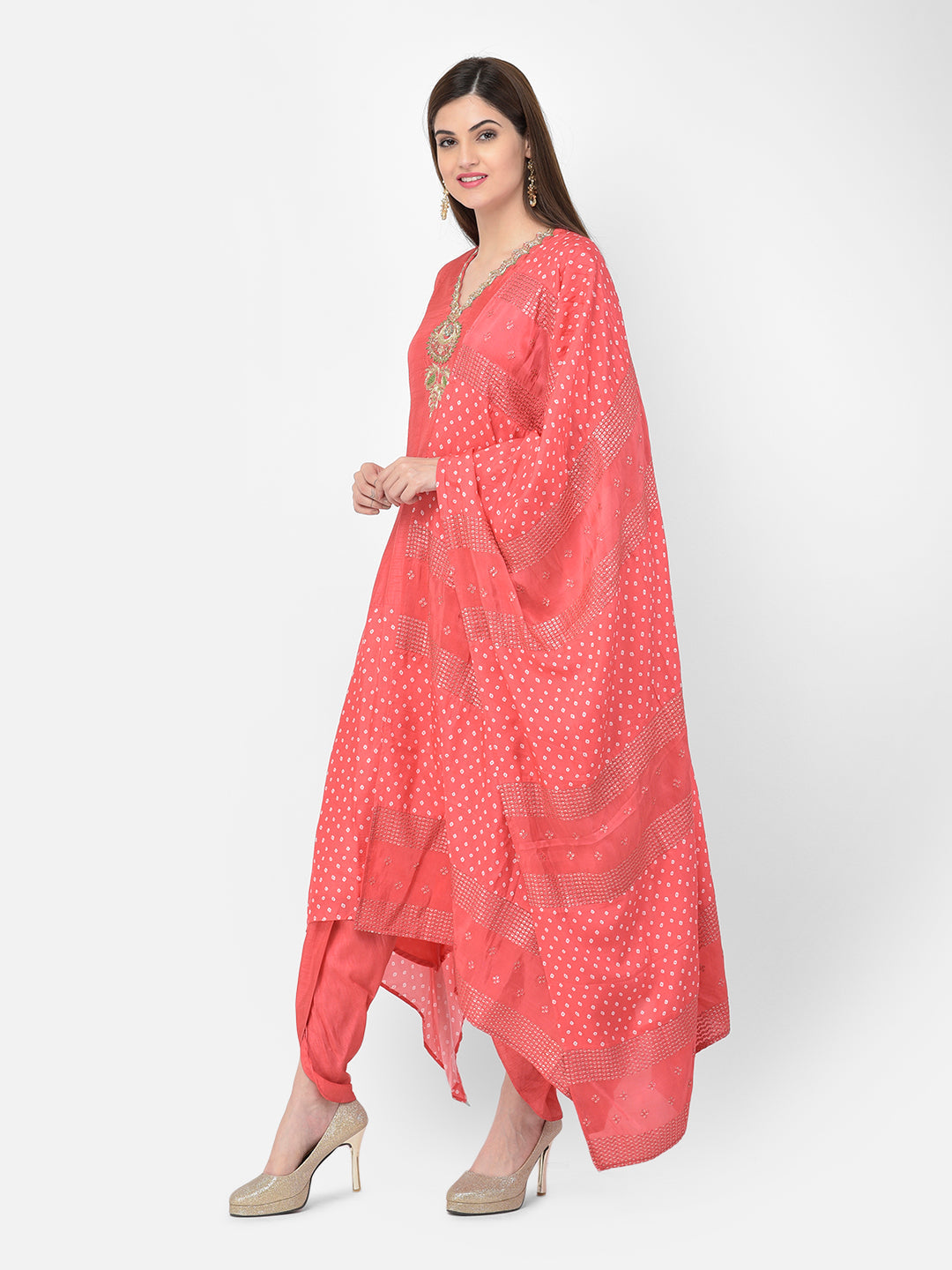 Neerus Red silk suit set - side view
