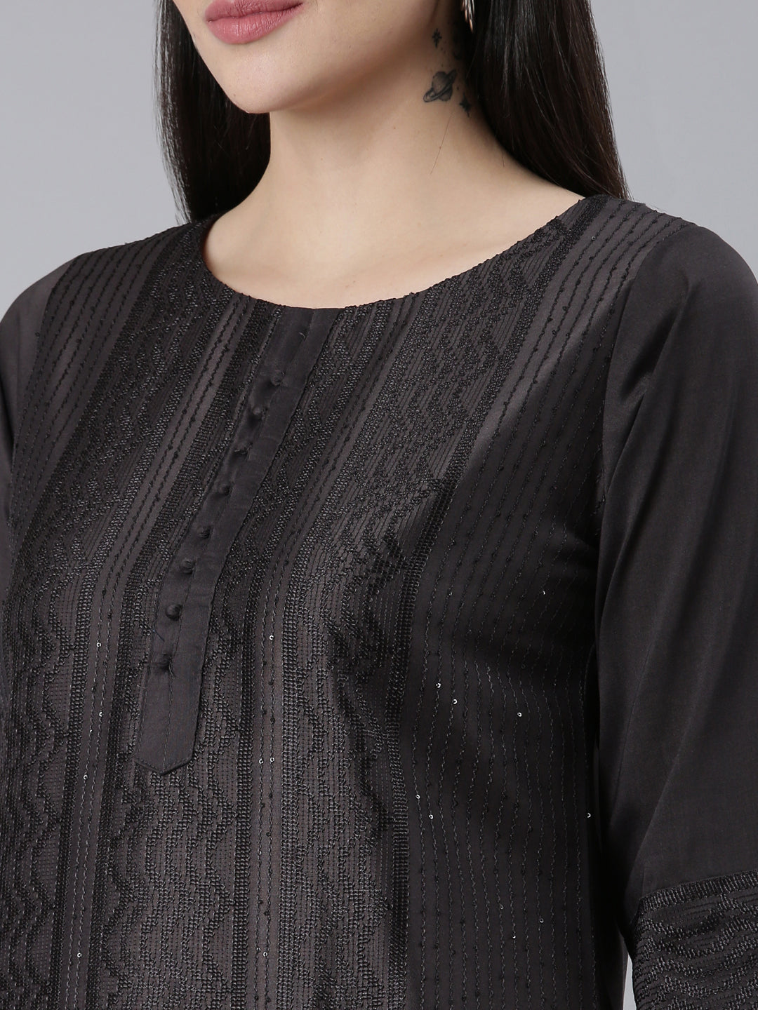 Neerus Grey silk woven straight kurti - detail view 1