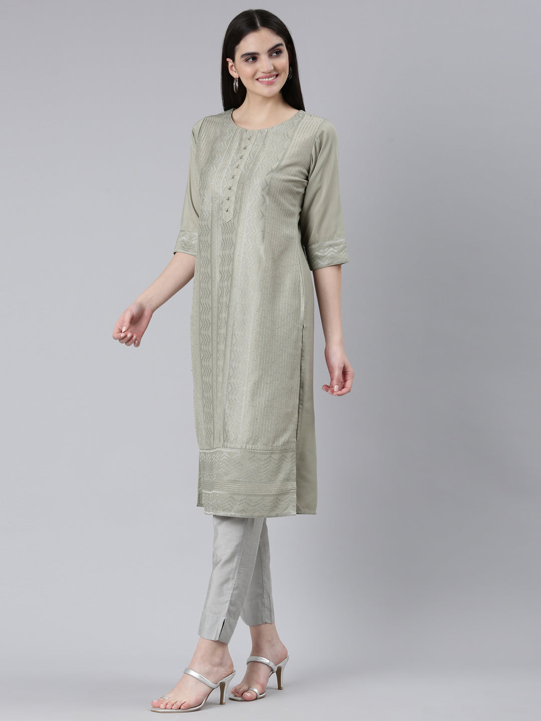Neerus Gold silk woven straight kurti - back view