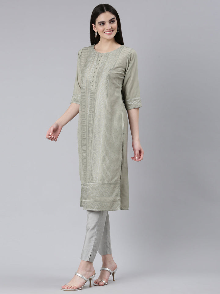 Neerus Gold silk woven straight kurti - back view