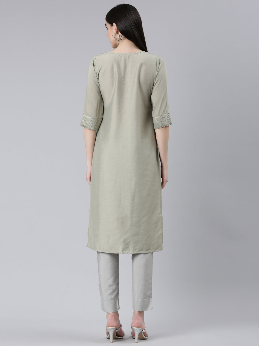Neerus Gold silk woven straight kurti - side view