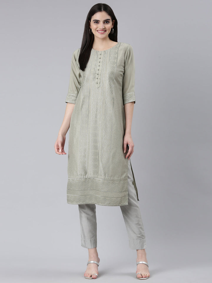 Neerus Gold silk woven straight kurti - detail view 2