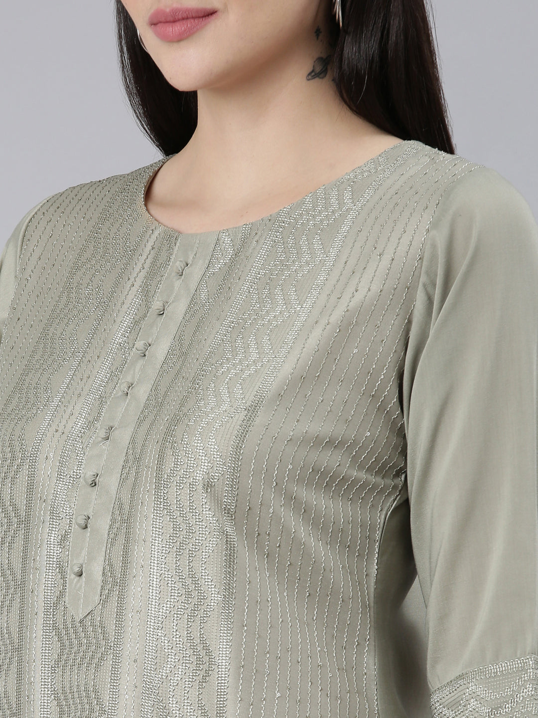Neerus Gold silk woven straight kurti - detail view 1