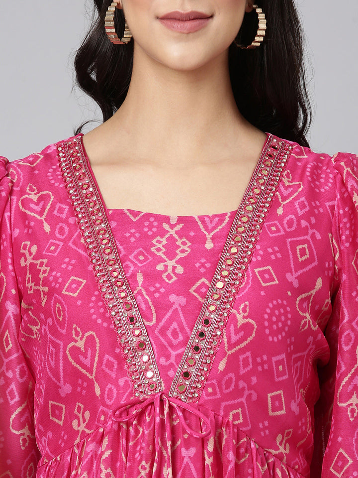 Neerus Magenta Casual Geometric Maxi Dresses