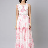 Neerus Cream Casual Floral Maxi Dresses