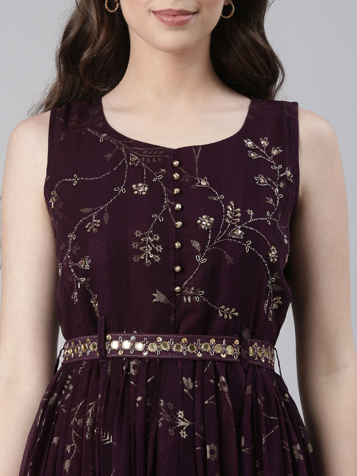 Neerus Brown Casual Floral Maxi Dresses