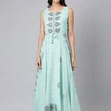 Neerus Sea Green Casual Floral Maxi Dresses