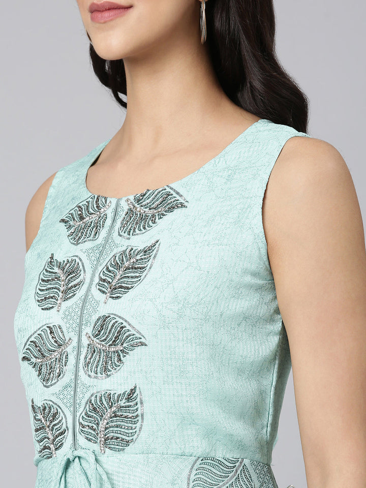 Neerus Sea Green Casual Floral Maxi Dresses