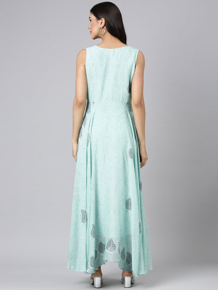 Neerus Sea Green Casual Floral Maxi Dresses
