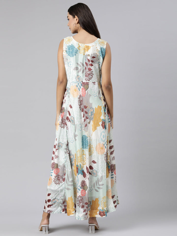 Neerus Green Straight Casual Floral Dresses