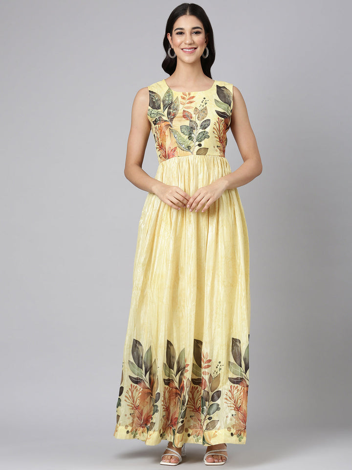 Neerus Lemon Casual Floral Maxi Dresses