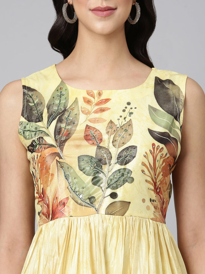 Neerus Lemon Casual Floral Maxi Dresses