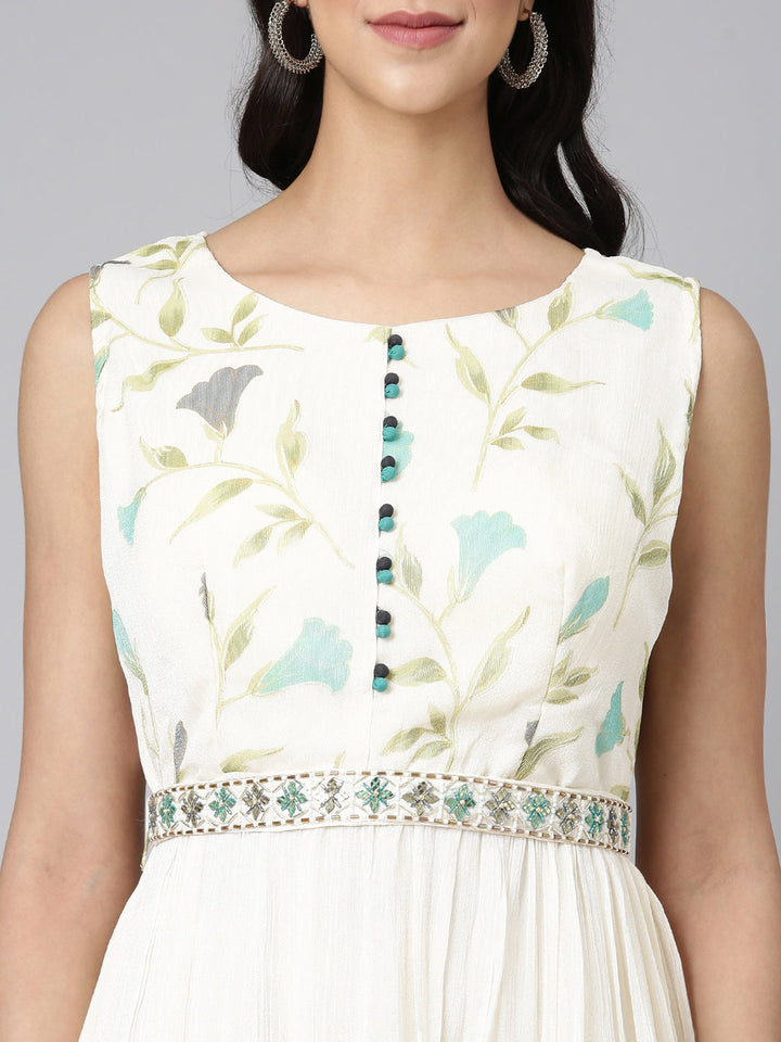 Neerus Cream Casual Floral Maxi Dresses